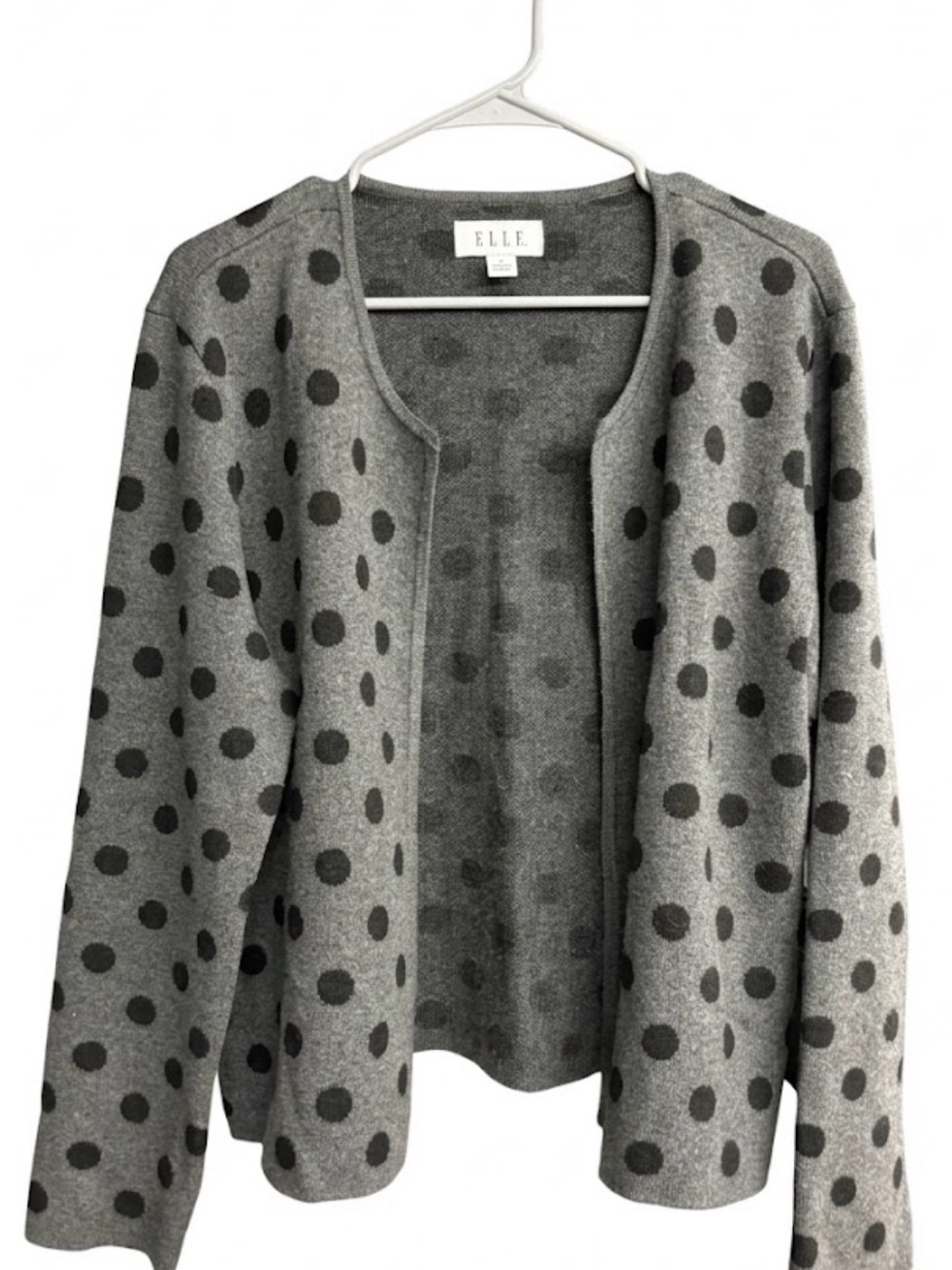 Elle Gray Polka Dot Open-Front Cardigan